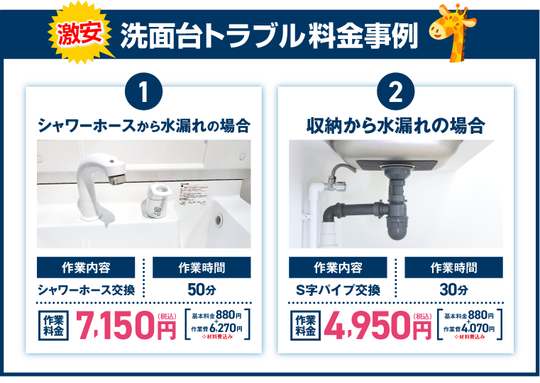 洗面台トラブル料金事例